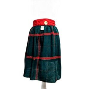 Green Christmas Red Woven Burlap Vintage Half Apron Holiday Plaid NOS